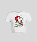 Snoopy Navideño — Crop top blanca con estampado navideño