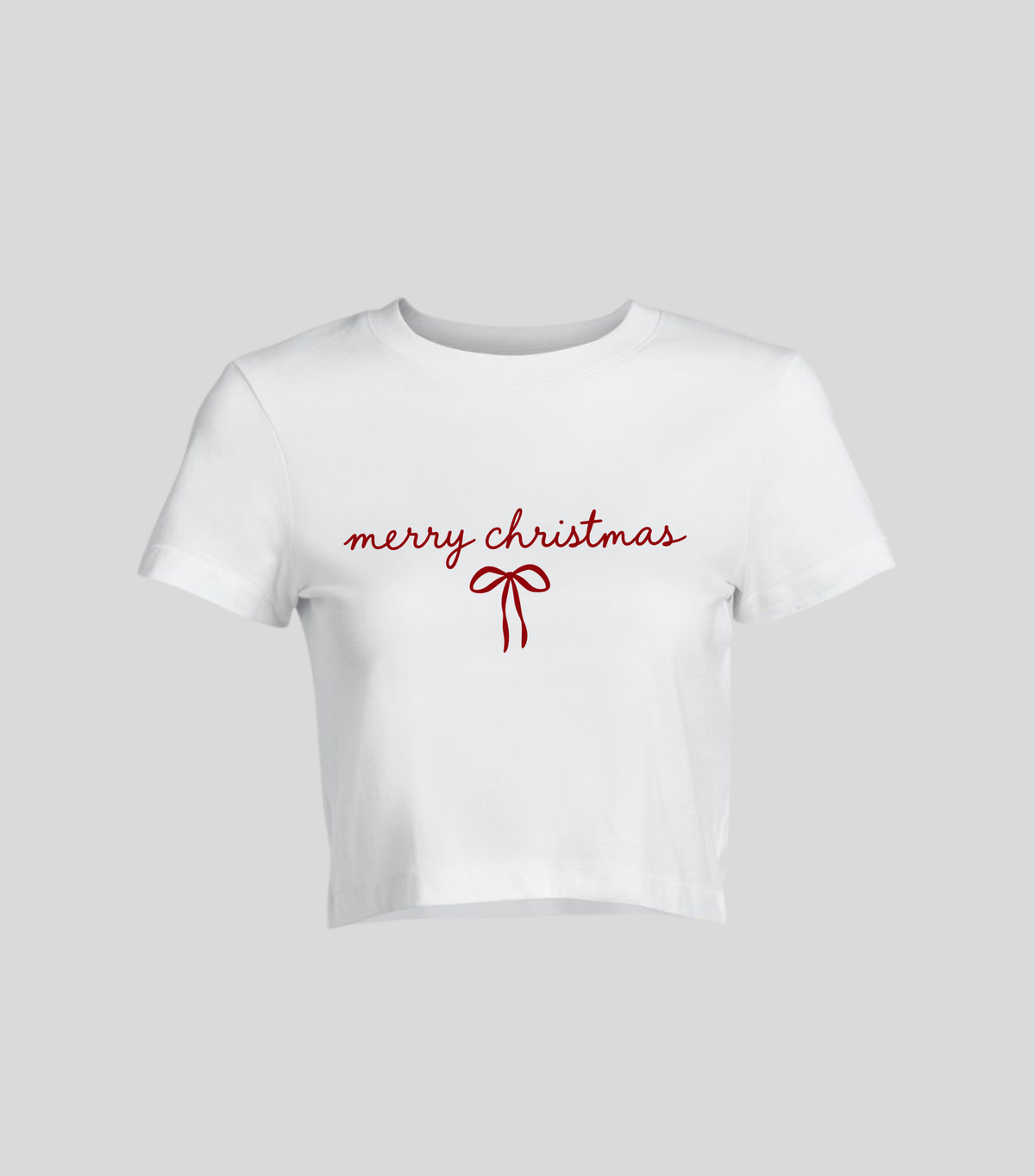Merry Christmas — Crop top blanca con estampado navideño