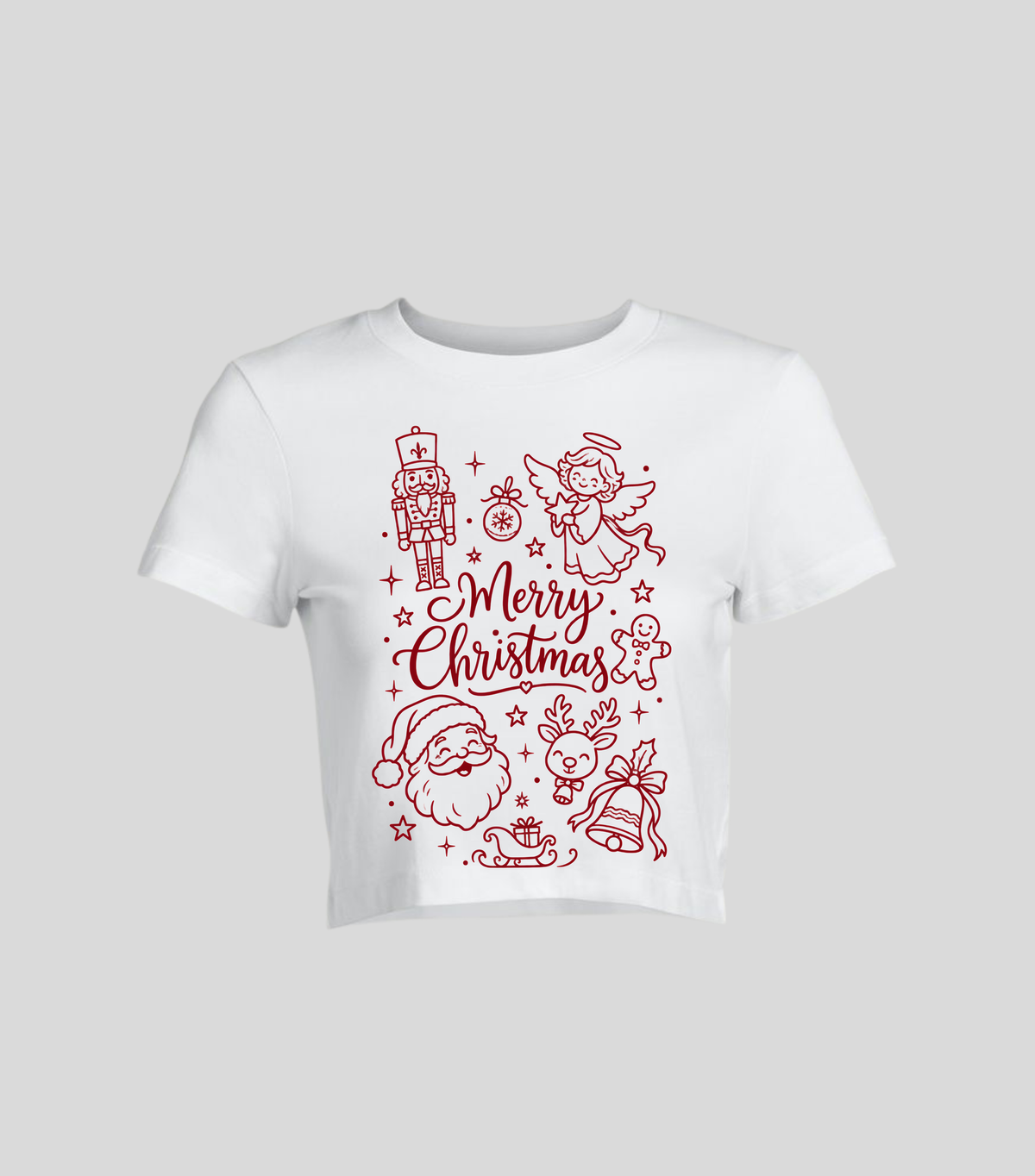 Merry Christmas Doodles — Crop top blanca con estampado navideño