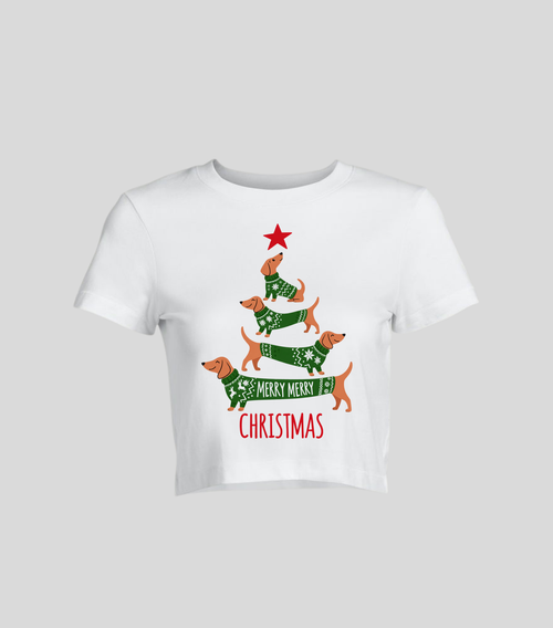Árbol de Navidad — Crop top blanca con estampado navideño