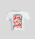 Joy to the World — Crop top blanca con estampado navideño