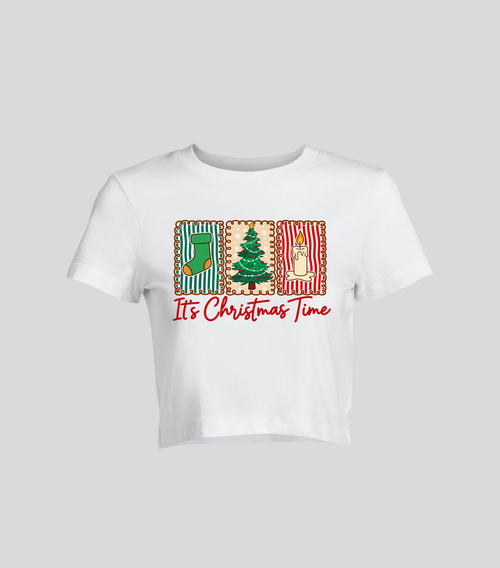 Christmas Trees — Crop top blanca con estampado navideño