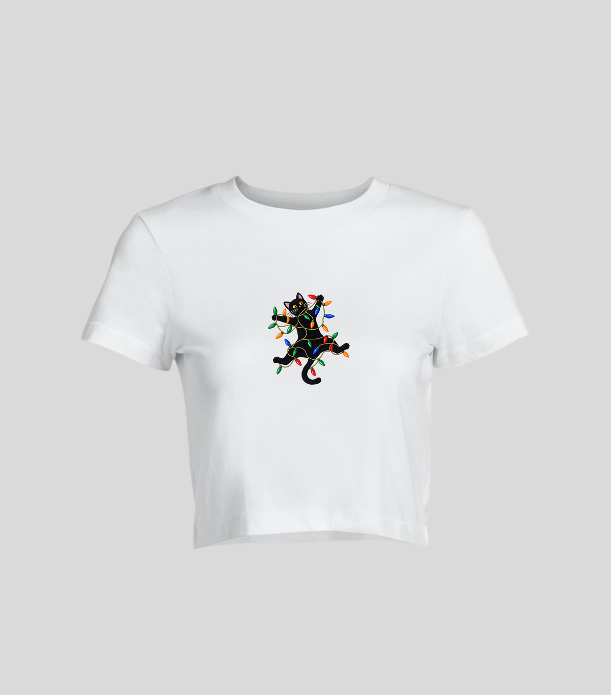 Luces de Navidad — Crop top blanca con estampado navideño