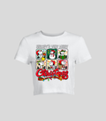 Christmas Collage — Crop top blanca con estampado navideño